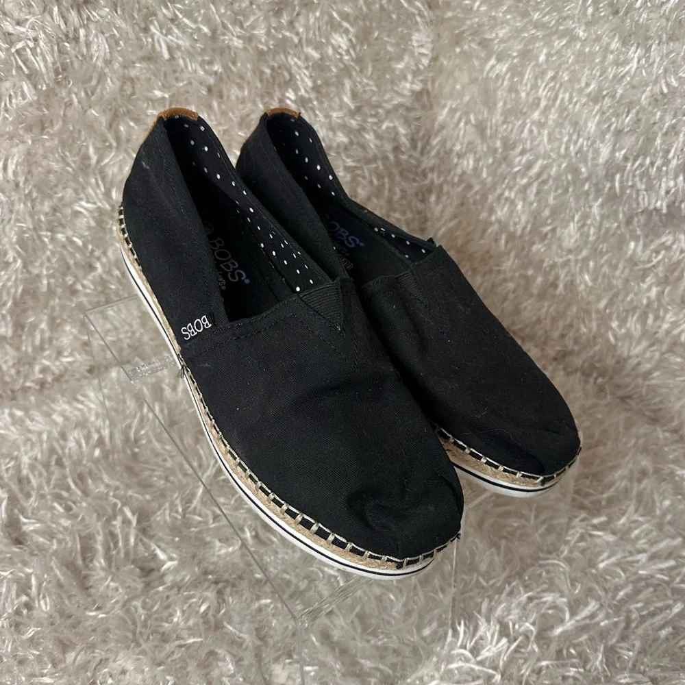 BOBS from Skechers Breeze Black Espadrille Slip-On Flats Women's Size 9